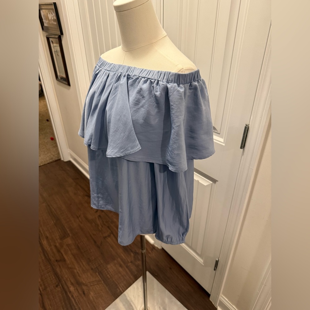 Elan Light Blue Off-Shoulder Blouse - Picture 2 of 15